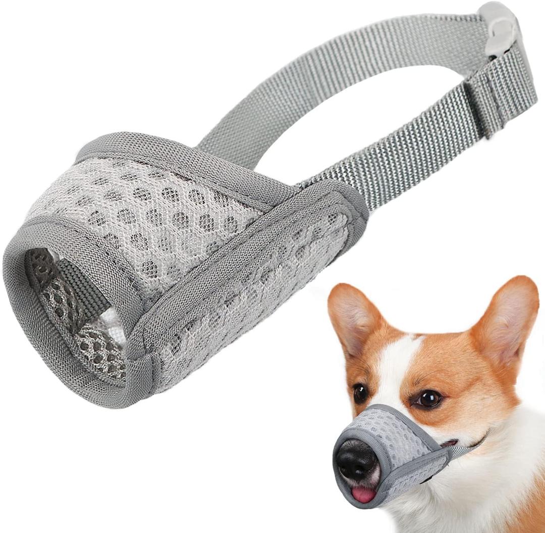 Mayerzon Dog Muzzle, Puppy Soft Mesh Muzzle for Small Medium Large Dogs Chihuahua Poodles Beagle Dachshund Corgis Labrador for Biting Chewing Grooming that Allows Panting Drinking (S, Grey)