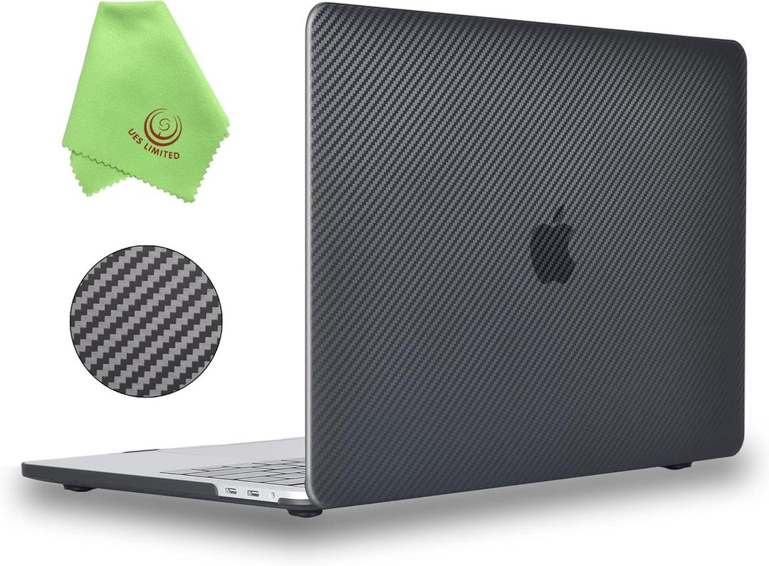 UESWILL Case for 2016-2024 MacBook Pro 13 inch M2 M1 Model A2338 A2289 A2251 A2159 A1989 A1706 A1708 with USB-C Touch Bar, Carbon Fiber Texture Hard Shell Case Cover, Black