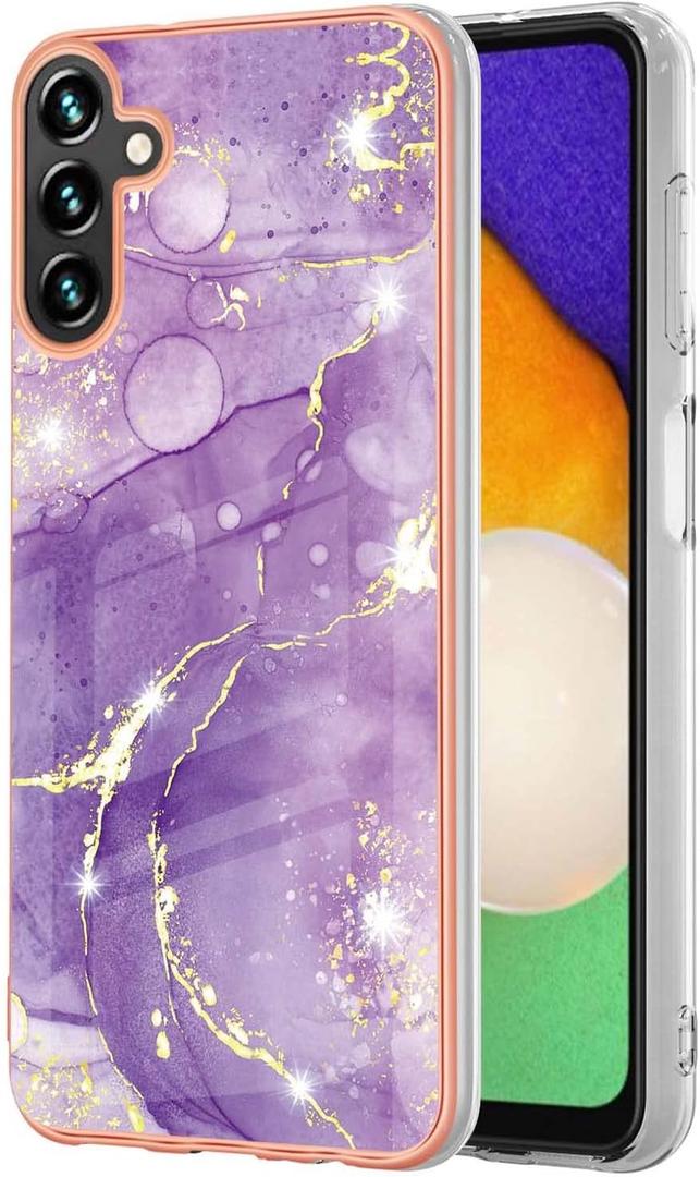 Slim Case for Samsung Galaxy A13 5G, Shiny IMD Marble Pattern Fashion Case for Girls,Camera Lens and Screen Protection Cover for Galaxy A13 5G,YBDD Purple