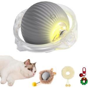 Smart Interactive Cat Toy Ball - Plush Smart Automatic Cat Toy with Light, Interactive Cat Toy for Indoor Cats, Cat Interactive Toy for Indoor Cats, USB Rechargeable, Auto On/Off, Yellow (Grey)