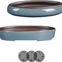 (10 Inch 2 Piece Set Water Glaze Blue Succulent Platter Bonsai Tree Ceramic Flower Pot Handmade (Excluding Plants)