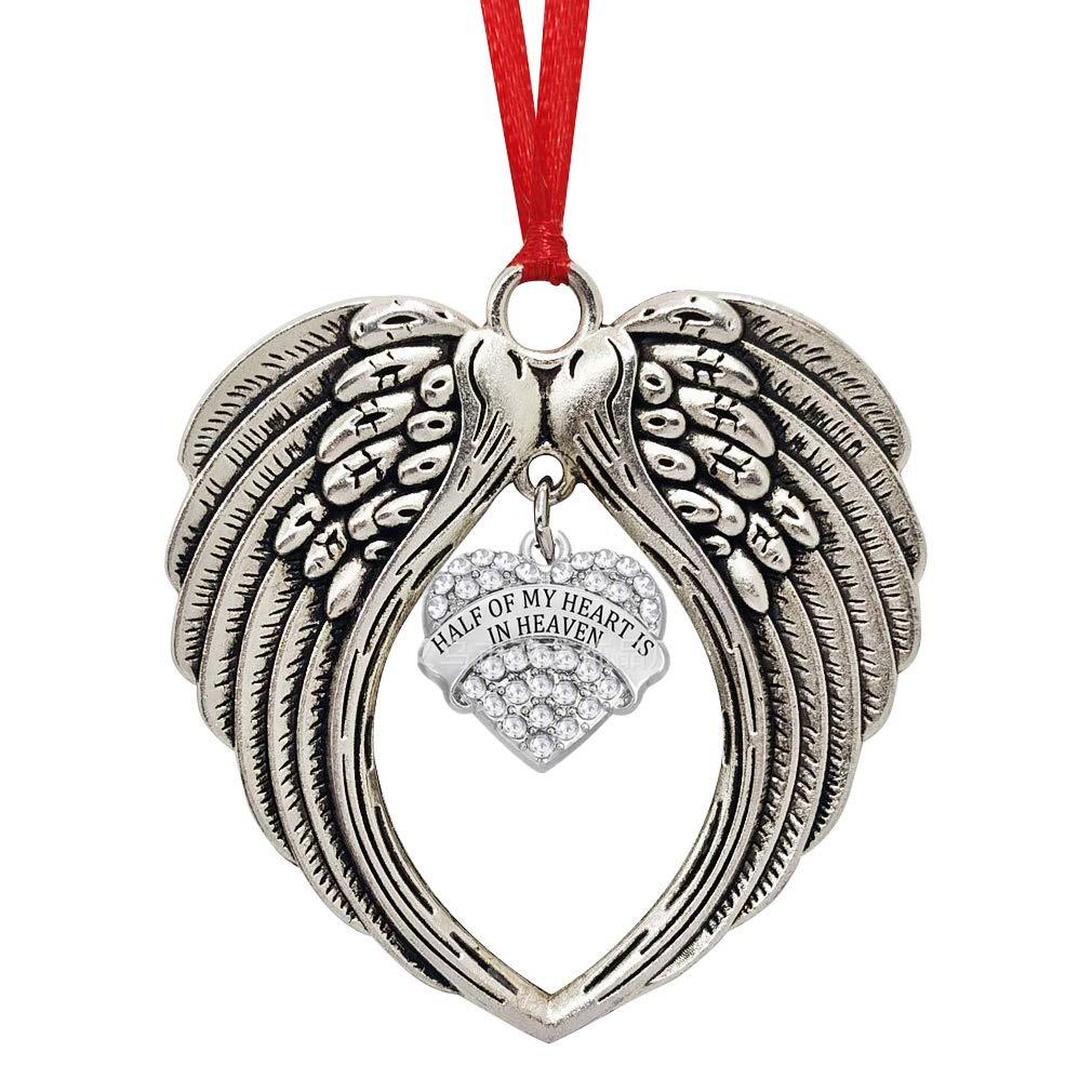 JUPPE Sympathy Gifts, Memorial Gifts for Loss of Loved One, Bereavement Thoughtful Gifts Angel Wings Christmas Tree Ornament, Half of My Heart is in Heaven Ornament Decor