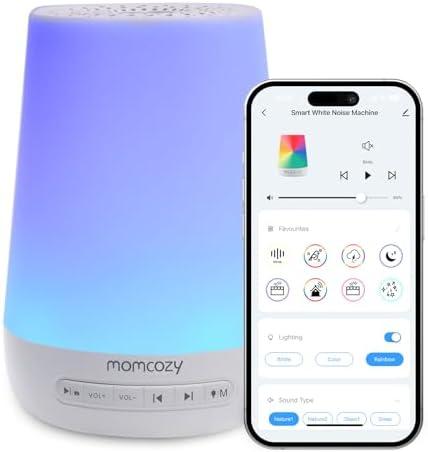 Baby Sound Machine, Momcozy White Noise Machine for Baby Sleeping with Night Light, Toddler Sleep Trainer with 34 Soothing Sounds, Timer, App Remote Control, Personal Sleep Routine (Blue)