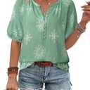 Unixseque Womens Summer Tops V Neck Short Sleeve Blouses Casual Button Down Shirts Floral Boho Clothing Trendy 2026 Small