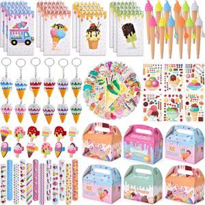 134 Ice Cream Party Favors Two Sweet Birthday Party Supplies Notebook Pen Box Ring Sticker Toy Gift Goodie Bag Stuffer Kid Girl Candyland Decorations Donut Ice Cream Party Supplies
