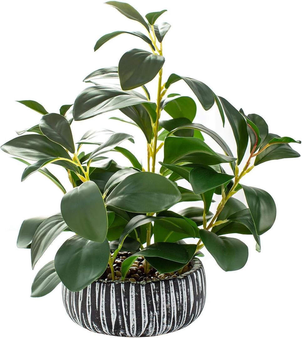 AlphaAcc Artificial Plants Decor Greenery Fake Succulents Indoor Potted Fake Plant with Rustic Black Clay Planter for Home Decor Farmhouse Room Bathroom Bedroom Kitchen Office Table Decor (12.8" H)