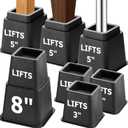 RALWY 8-Pack Bed Risers Furniture Risers - 3, 5, 8 Inch 3-in-1 Combination Furniture Lifts, Heavy Duty for Couch,Bed Frame,Table Cabinet - 1300lbs Capacity per Riser, Black