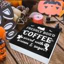 2 x Halloween Decor, Coffee Bar Decorations, Ghost Wooden Decorative Sign, Halloween Kitchen Decor for Desk Table Shelf 5 x 5 Inches