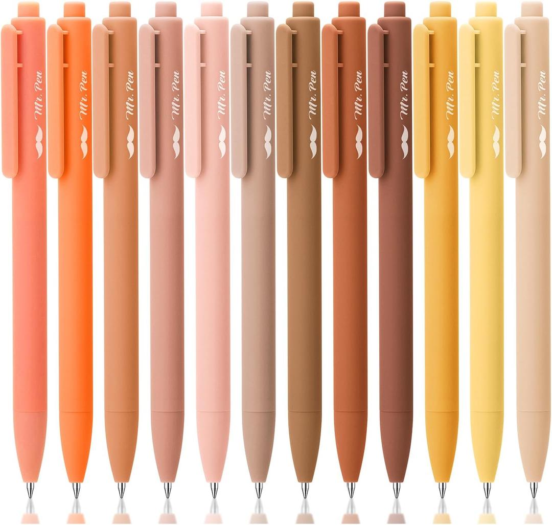 Mr. Pen- Retractable Gel Pens for Journaling, 12 Pack, Assorted Color Ink(Autumn Leaves), Fast Dry, Colorful & Soft grip Barrels, 0.5mm Fine Point Aesthetic Pens
