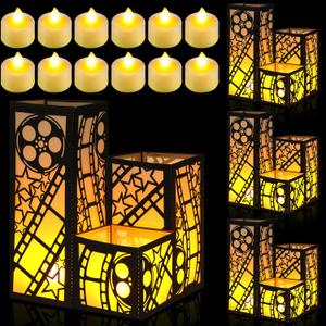 12 Pcs Movie Centerpieces for Table 3 Size Movie Night Party Decorations Paper Lantern Boxes for Theater Themed Party Supplies Wedding Birthday 3D Table Decorations (Black)
