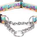 Martingale Dog Collar with Stainless Steel Chain - Limited Chain Cinch Training Collar for No Pull Training Dog - Flower Multicolor Cute Patterns - Premium No Slip Collar (S, Ocean)