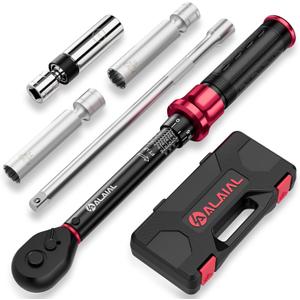 Magnetic Spark Plug Socket Set with Torque Wrench 3/8 Drive, 5-45 ft.lb/6.8-61 Nm, 5PCS Swivel Spark Plug Socket Set with Torque Wrench, Spark Plug Socket (14mm/16mm/5/8-inch), 10" Extension Bar