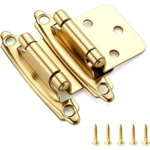 Ravinte 50 Pack (25 Pairs) 1/2" Overlay Cabinet Hinges, Self-Closing Semi-Concealed Face Mount, Satin Brass Decorative Hardware with Door Bumpers for Kitchen & Cupboard Doors, Gold