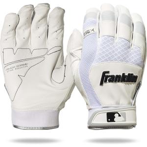 Franklin Sports MLB Baseball Batting Gloves - Shok-Sorb X Batting Gloves for Baseball + Softball - Adult + Youth Padded Non-Sting Batting Glove Pairs - Multiple Colors + Sizes (White/White)