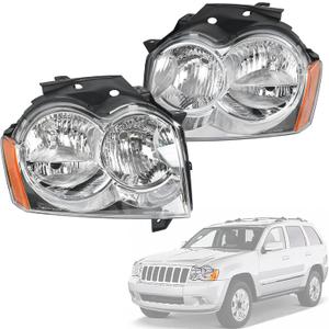 Headlights Assembly Replacement For Jeep Grand Cherokee 2005 2006 2007, Chrome With Amber Reflector