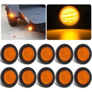 2.5" Round Amber Led Marker Lights 13LED, 10Pcs 2.5 Inch Round Led Trailer Marker Lights Clearance Lamps Sealed Flush Mount w/Rubber Grommets and 2 Prong Trailer Wire Pigtails Waterproof 12V