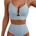 Herseas 2 Piece Bikini Set U-Wire Cutout Popular Swimsuit High Waisted Textured 2026 Summer Beach Swim Bathing Suits (Blue, S)