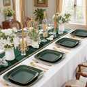 bUCLA 100PCS Green and Gold Plastic Plates - Heavy Duty Square Green Disposable - Include 50 Dinner & 50 Dessert Plates for Party & Christmas