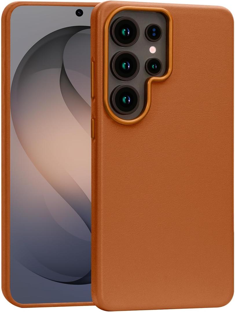 For Samsung Galaxy S26 Ultra Leather case Compatible with MagSafe for Professional Men Women Brown, Full Grain Leather, Wireless Charging, Metal Buttons Camera Bezel, Ultra-Thin fit