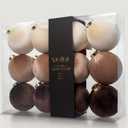 12PCS Velvet Christmas Ornaments Set  4 Inch Large Flocked Shatterproof Baubles for Xmas Tree Decoration, Hanging Ornaments for Holiday & Home Dcor (Brown, White, 4 Inch / 10 cm)