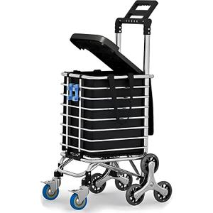 Stairs Climbing Shopping Cart 360 Swivel Wheels Foldable Collapsible & Lightweight, Perfect for Groceries Laundry Utility Cart