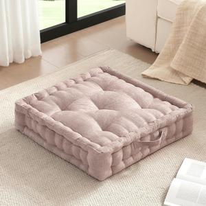 Intelligent Design Large Floor Pillow Meditation Cushion, 24" W x 24" L x 5" H, Square Blush with Handle