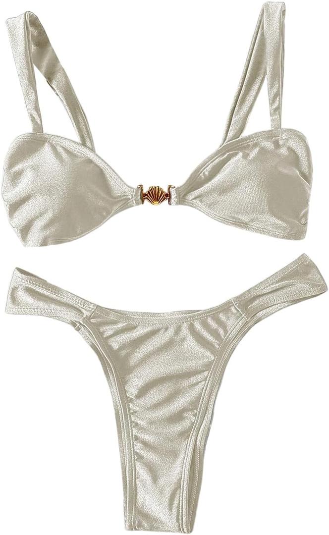 Floerns Women's Two Piece Bikini Sets High Waisted Swimsuit Cheeky Bathing Suit (Yellow, M)