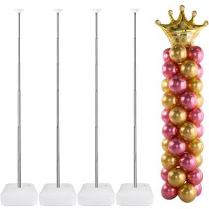 Metal Balloon Column Kit Set of 4, Reusable Telescopic Design with Base, Height Adjustable from 1.5 to 7 Ft, Balloon Stander for Party Decorations