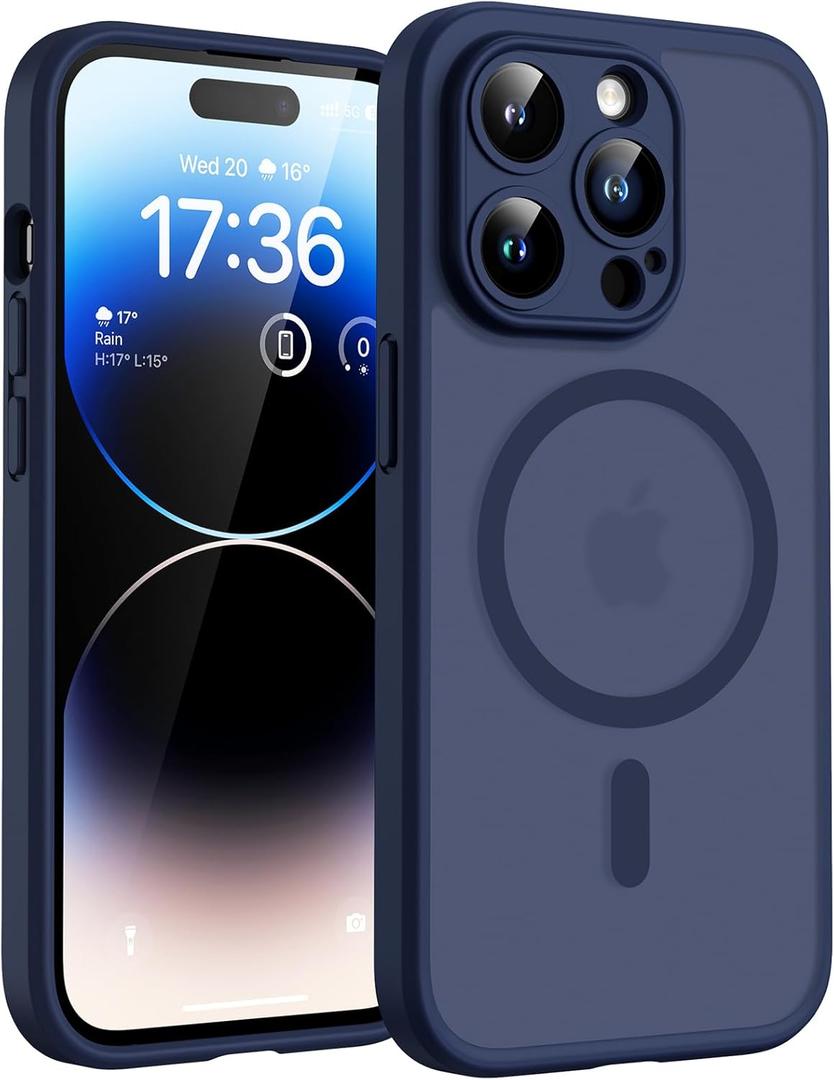 TOCOL Magnetic for iPhone 14 Pro Case, Upgraded Full Camera Protection, Compatible with Magsafe, Drop Protection, Translucent Matte Back Bumper Phone Cover 6.1-Inch (Dark Blue)