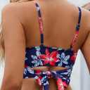 SEAFORM Women's Halter Bikini Tops Push Up Floral Print Swimsuits Top Bow Tie Back Beach Bathing Suits Tops with Padded (Blue)
