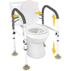 Vaunn Medical Deluxe Adjustable and Foldable Toilet Safety Frame, Bathroom Handrail Assist Grab Bar Handle (White, Adjustable Width and Height)