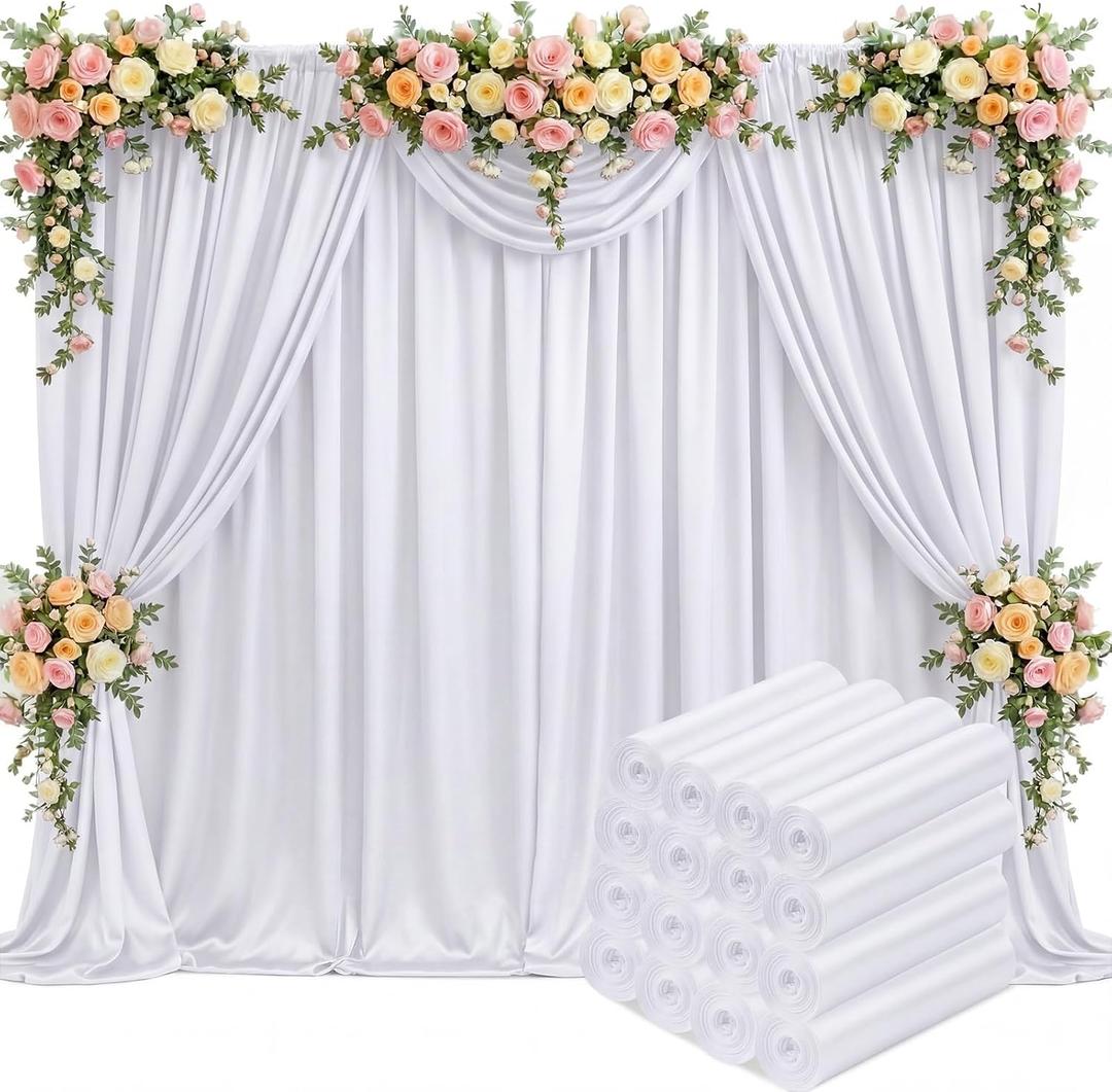 Tingjoo 80 FT x 10 FT White Backdrop Curtains, Set of 16 Panels