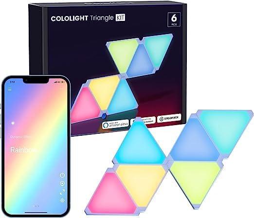 Cololight Smart Gaming Room Decor, Music Sync Wall Lights for Bedroom, Triangle Gaming Setup Lights With 6 Connection Slots, Compatible with Alexa Google Gift For Men 6pcs