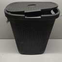 Mind Reader 50L Slim Laundry Hamper, Clothes Basket, Lid, Wicker Design, Plastic, 17.65"L x 13.75"W x 21"H, Black