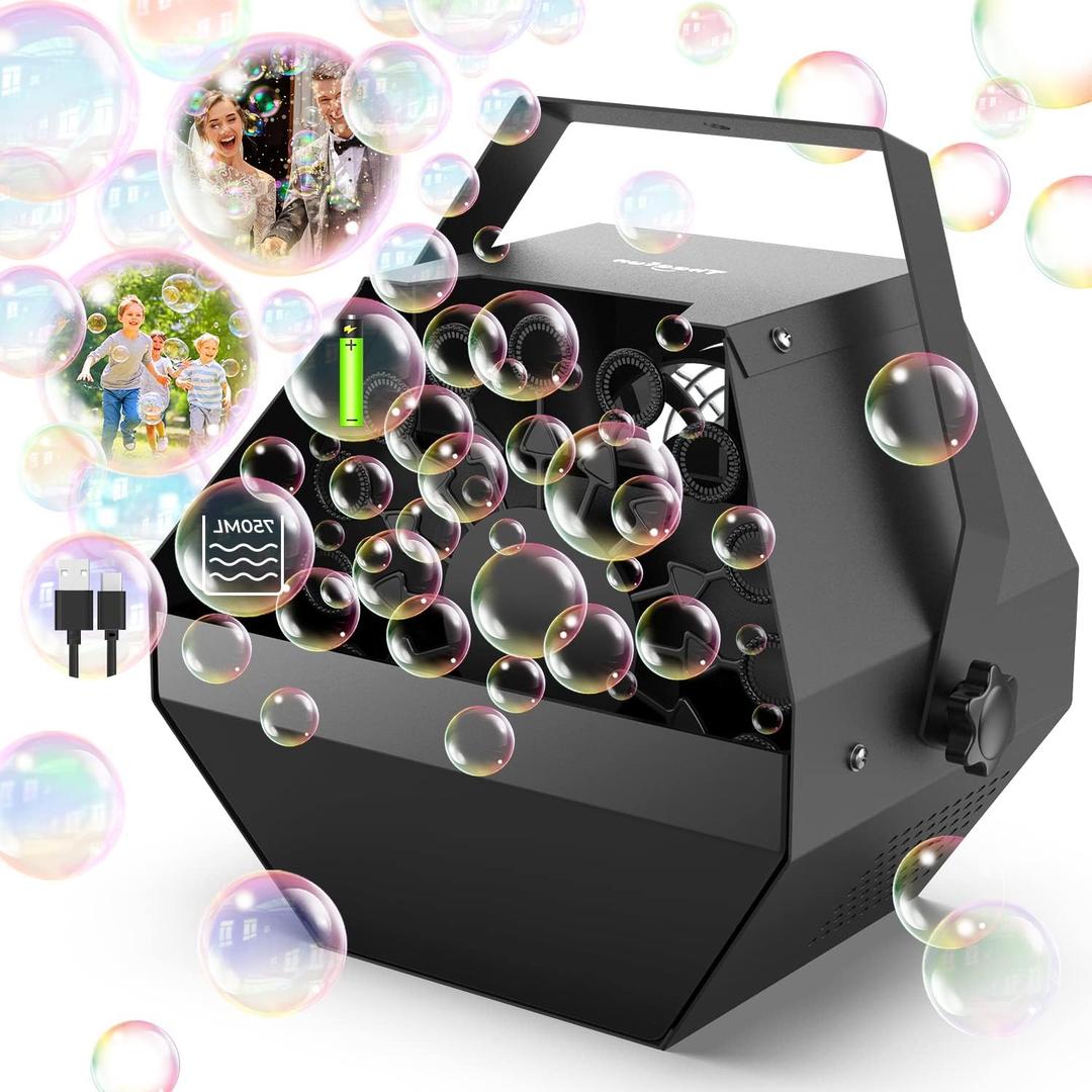 Theefun Batteries Bubble Machine: 750ML Metal Bubble Blower Type-C Operated with 1000+ Bubbles Per Minute, Professional Automatic Portable Bubble Maker for Parties Wedding Birthday Indoor Outdoor Use (Manual)