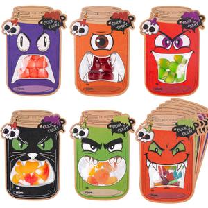 Wakeys 60-Pack Halloween Treat Bags, Halloween Candy Bags Cards Complete 6 Design DIY Crafts Party Favors for Kids, Trick or Treat Classroom Exchange, Spooky Goodie Bags (Candy Not Included)