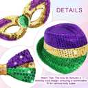 Fumwase 3Pcs Mardi Gras Costumes Accessories Set Sequin Mask Hat Bow Tie for Men Women Mardi Gras Outfit for Halloween Party (Green)