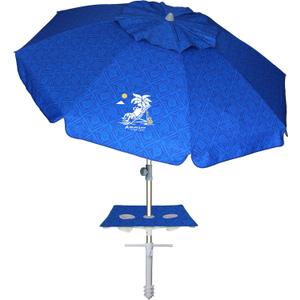 AMMSUN Beach Umbrella With Sand Anchor & Table Tray, 6.5ft Portable Heavy Duty Sun Outdoor Umbrella, UV 50+ Protection, Carry Bag for Patio, Pool and Garden, Blue (Table Tray-Blue Paint)