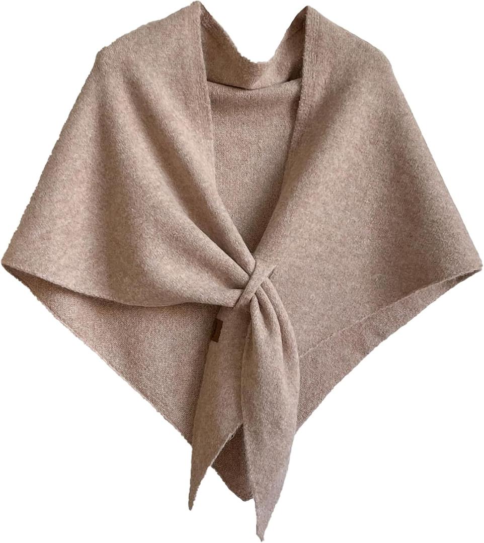 Pashmina Shawl Wraps for Women Knitted Triangle Scarf Shawl with Loop Winter Gift (Khaki)
