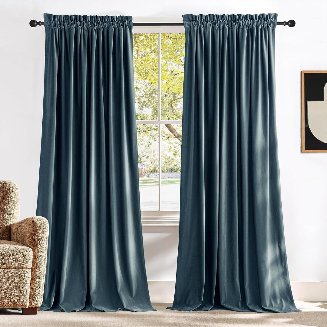 NICETOWN Blue Velvet Curtains 84 inches - Blackout Curtains for Living Room, Thermal Insulated Soundproof Panels Soft Luxury Window Decor for Bedroom, Slate Blue, W52 x L84 inches, 2 Panels