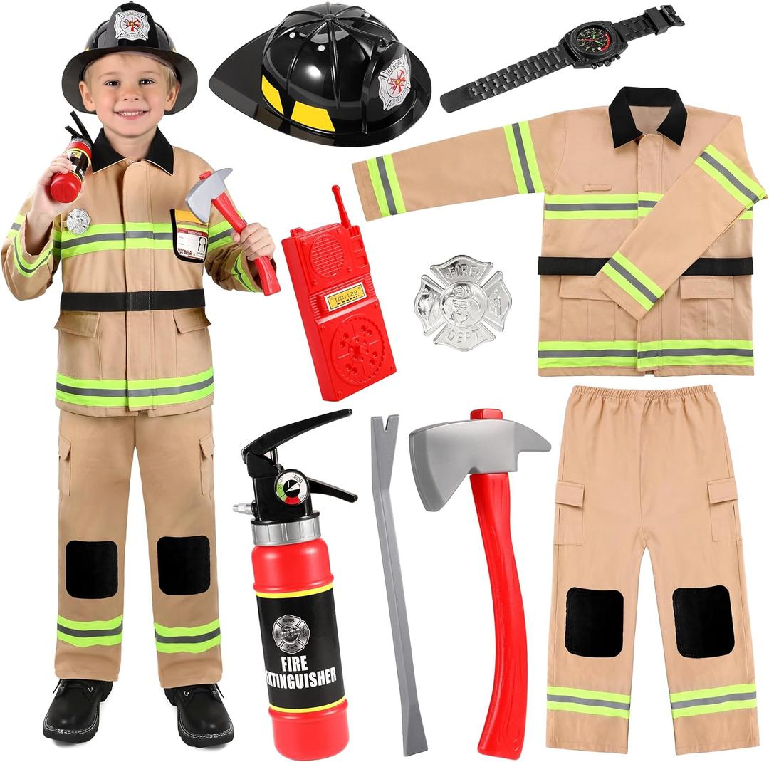GIFTINBOX Firefighter Costume For Boys,Fireman Costume For Boys With Accessories Toddler Halloween Costumes For Kids 3-12