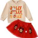 Toddler Girl Christmas Outfit Santa Claus Sweatshirt+Tutu Gauze Skirts Winter Clothes 1-7 Years (2-3T, New-begie)