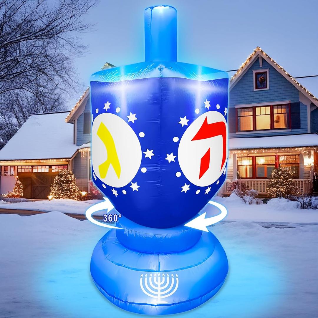 [ Spinning Top Dreidel ] 6Ft Lighted Hanukkah Inflatable Dreidel with Built-in 4 LED Lights,Chanukah Yard Decor for Outdoor Lawn Garden Home Indoor Holiday Party