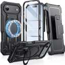 FNTCASE for iPhone Air Phone Case: with Kickstand [Built-in Screen Protector & Belt Clip] [Compatible with MagSafe] Military Grade Full Body Shockproof Rugged Magnetic Cell Phone Cases Black