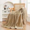 Beige Throw Blanket 50"60" inches Fuzzy 3D Jacquard Decorative Flannel Fleece Super Soft Plush Cozy Blanket for Couch Sofa Chair Lightweight,Khaki