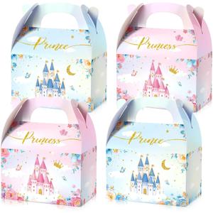 Nezyo Princess and Prince Treat Boxes - Pink & Blue Crown Cardboard Goodie Boxes for Birthday (36 Pcs,Prince and Princess)