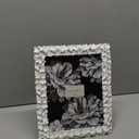 Laura Ashley 5x7 White & Silver Flower Textured Hand-Crafted Resin Picture Frame w/Easel & Hook for Tabletop & Wall Display, Decorative Floral Design Home Dcor, Photo Gallery, Art (5x7, White/Silver) (White w/ Silver)