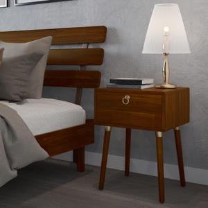 Bme Caden Solid Wood Nightstand/Side Table/End Table, Fully Assembled, with 1-Drawer for Mid Century Bedroom and Living Room, Dark Chocolate