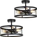 Black Semi Flush Mount Ceiling 3-Light Hallway Light Fixtures Ceiling Mount for Farmhouse,Kitchen,Hall (2 Pack) (Semi Ceiling Light Fixture)