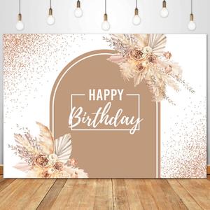 Sensfun Boho Happy Birthday Backdrop Pink Rose Gold Glitter Dots Pampas Grass Floral Photography Background Women Girls Bohemian Arch Birthday Banner Party Decorations Photo Studio Props 7x5ft